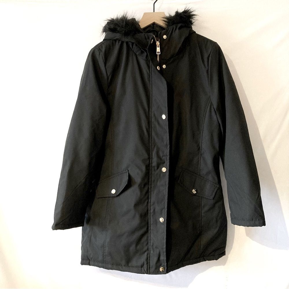 NWT Jason Wu Black Arctic Parka Coat Small Faux Fur Hood Jacket Button Zipper